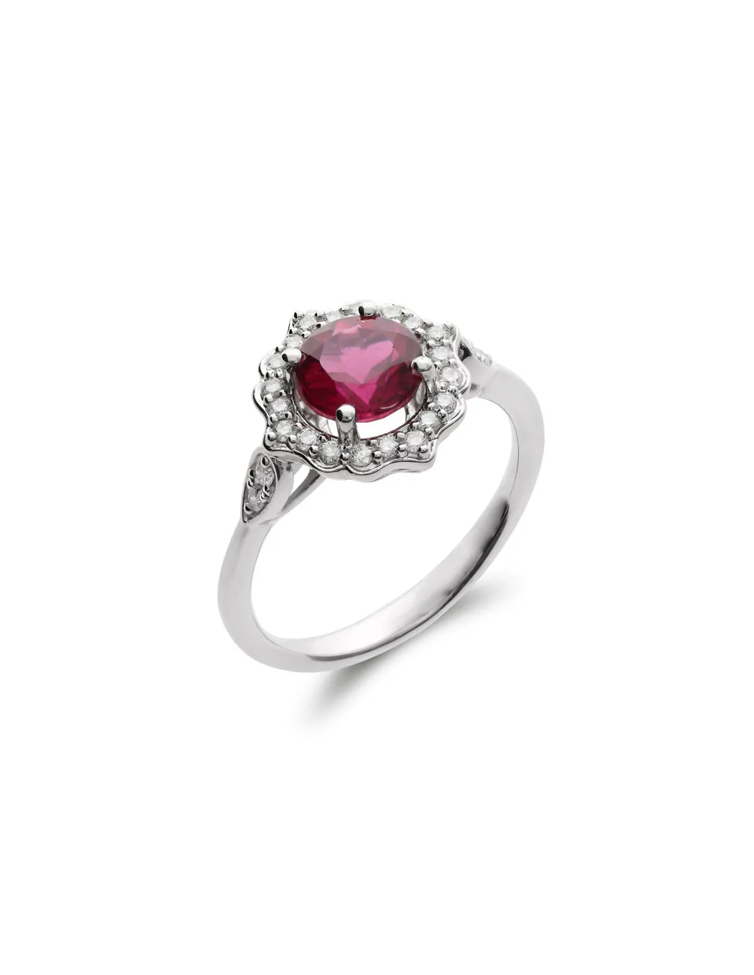 Anillo Oro Blanco, Turmalina Y Diamantes